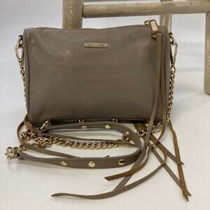 REBECCA MINKOFF TAUPE LEATHER GOLD STUD CROSSBODY BAG( ASIS)